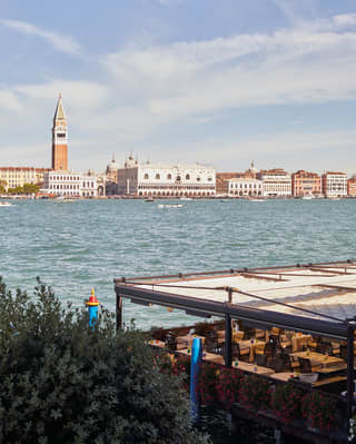 Aerial view across the Venetian lagoon from Cip's club