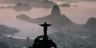 Aerial view of Rio's iconic 'Christ the Redeemer' statue at dusk
