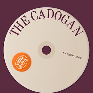 A cream disc with the words 'The Cadogan by Fiona Jane' and the CH monogram in an orange oval, set on a mauve background.