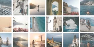 A grid of images of the coastal town of Amalfi showcasing its Mediterranean light, Italian glamour and beguiling atmosphere