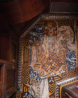Close-up of a mosaic floor with a design of the Roman goddess Minerva