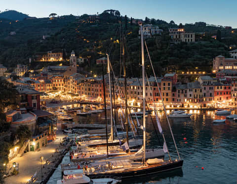 areal shot of illuminated Portofino bay